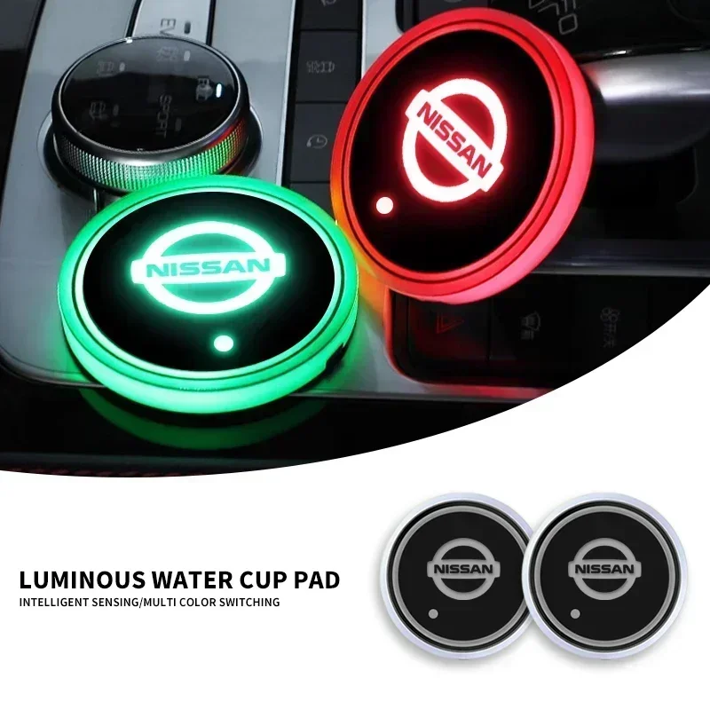 Luminous LED Car Cup Holder Coaster 7 Colors USB Charging For Nissan Qashqai Juke Tiida X-trail 350Z Rogue Murano Sunny Altima