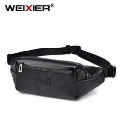 WEIXIER Man Retro High Capacity Sports Waist Bag PU Material Bag Body LOGO Business Men Crossbody Bag Multifunctional Waterproof