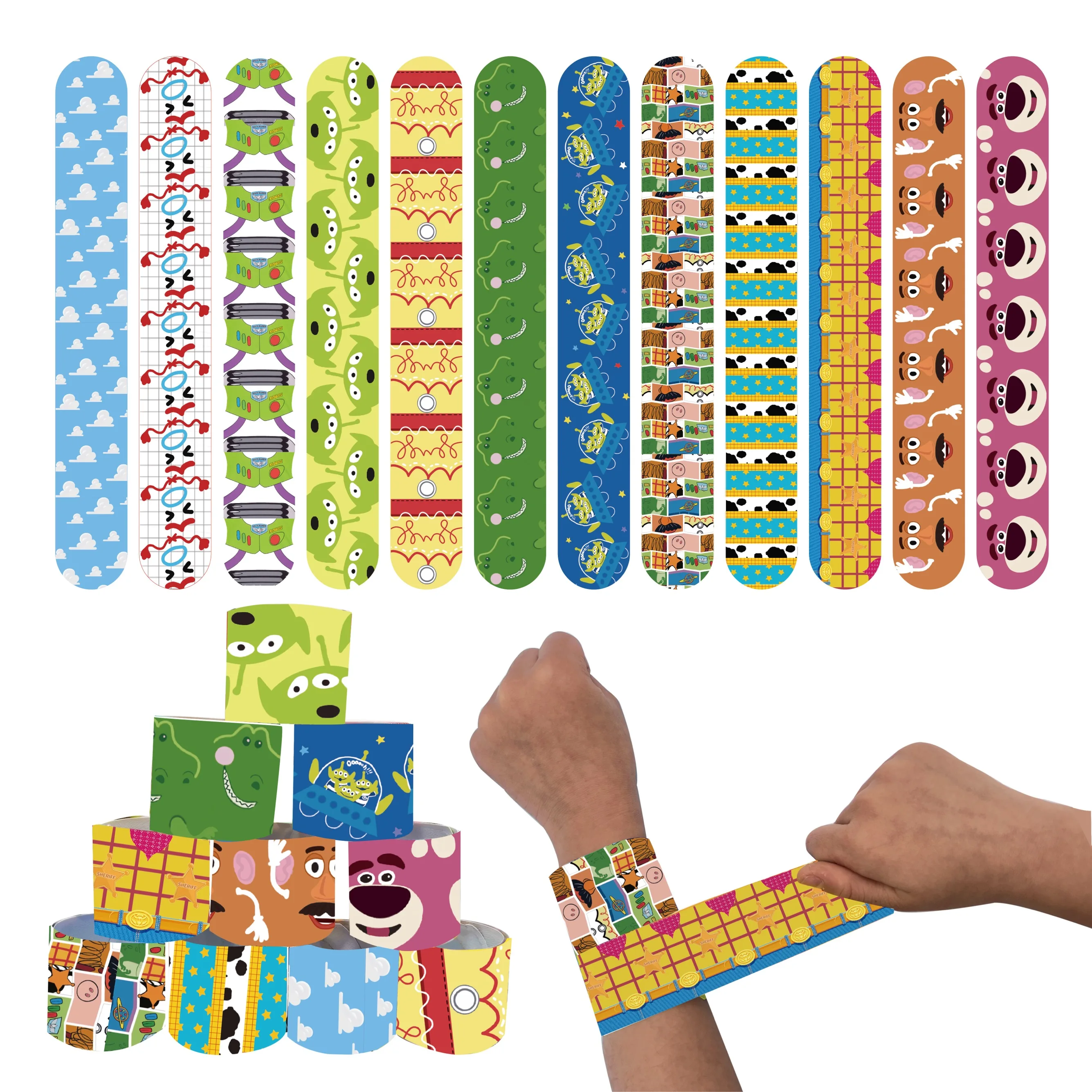 Toy Story Articoli per feste Cannucce riutilizzabili Braccialetti schiaffo Borse Adesivi Regali Bomboniere per feste di compleanno per bambini Regali per l'aula