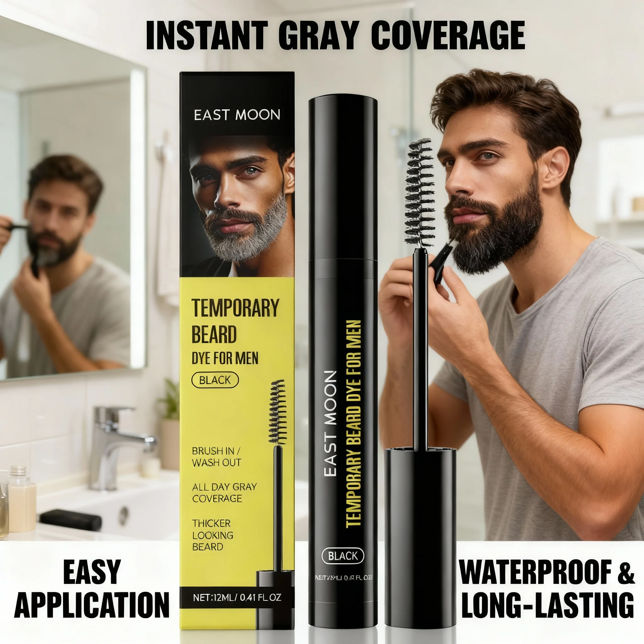 Men's Beard & Eyebrow Dye Cream Moisturizing Nourish Natural Long-Lasting Color No Fading Beard Eyebrow Coloring Gel For Men