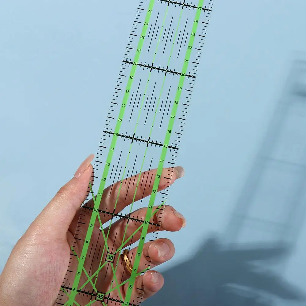 Regla de acrílico para acolchado, rectangular, verde, transparente, para costura y sastrería