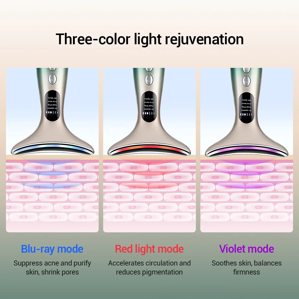 Dispositivo de belleza EMS para cara y cuello, masajeador de microcorriente, rejuvenecimiento de fotones LED, máquina de estiramiento de la piel,