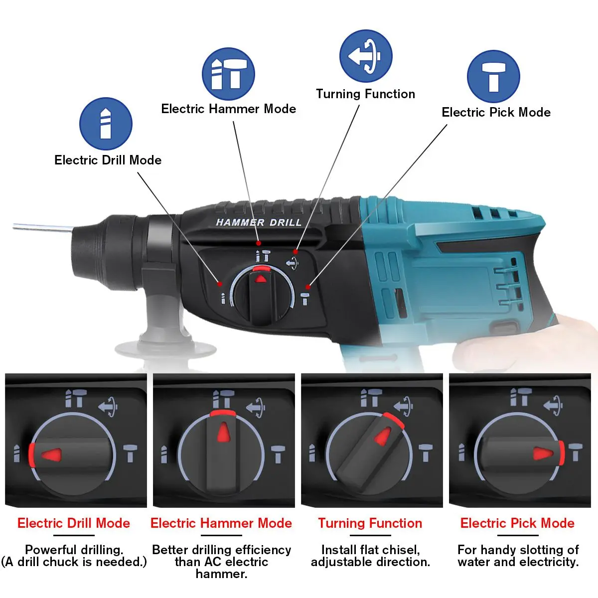 Drillpro 26MM 6200RPM Brushless Electric Hammer Impact Drill Multi-function Rotary Electric for Makita 18V Battery Power Tool