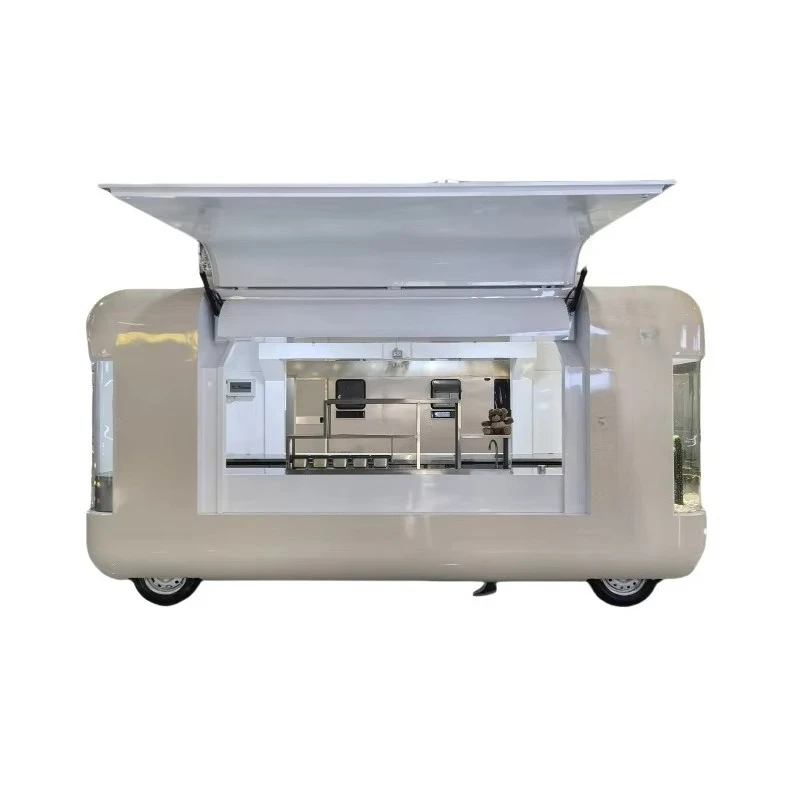 Square Food Cart Mobile Food Trailer for Coffee Snacks Ice Cream Hotdogs Durable Fiberglass Built-In Power Rust Resistant Food