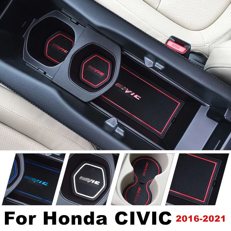 16pcs/set Door Groove Mat for Honda Civic 2016 2017 2018 2019 2020 2021 Non-slip Door Slot Cup Mat Pad Cushion Left hand drive