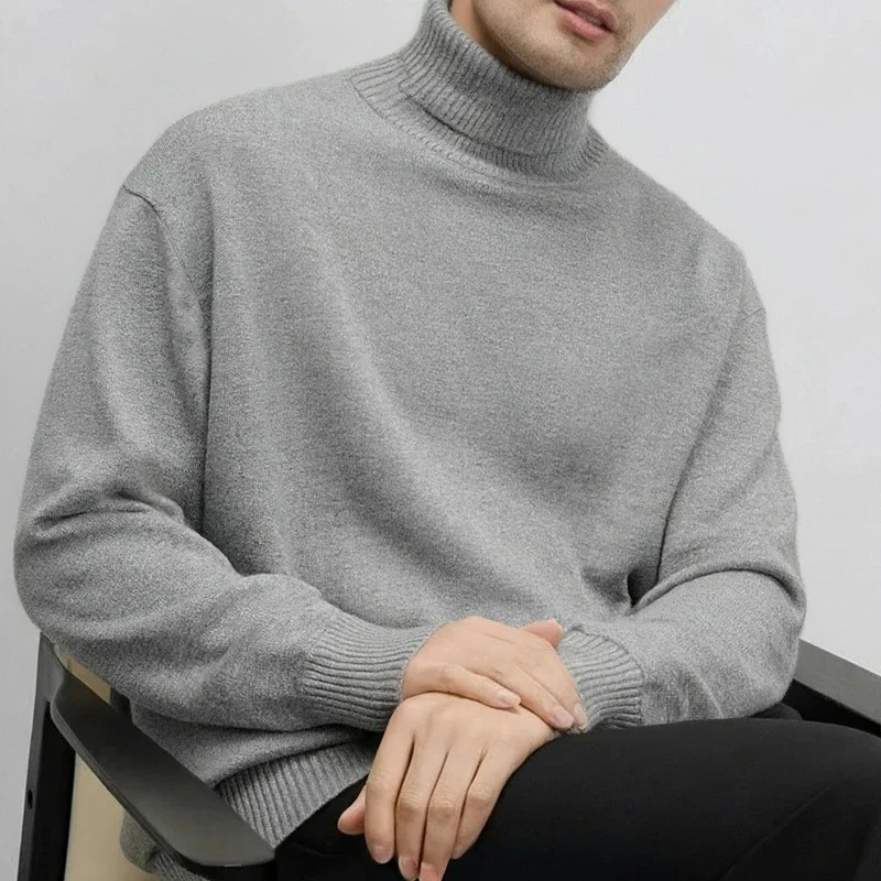 

2026 Spring High Neck Sweater Men Solid Color Pullover Knitted Warm Casual Turtleneck Sweatwear Woolen Mens Winter Outdoor Tops