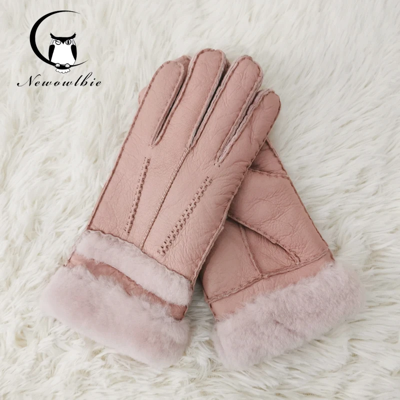 New Sheepskin lady Gloves Comfortable hand sewing Women guantes Winter Warm Outdoor Windproof and Cold-proof Finger Gloves