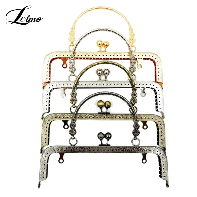 20CM Rectangle Embossing Beads Kiss Metal Purse Frame Clasp Sewing Lock For DIY Purse Bag Fashion Women's Clutch Bags Accessorie