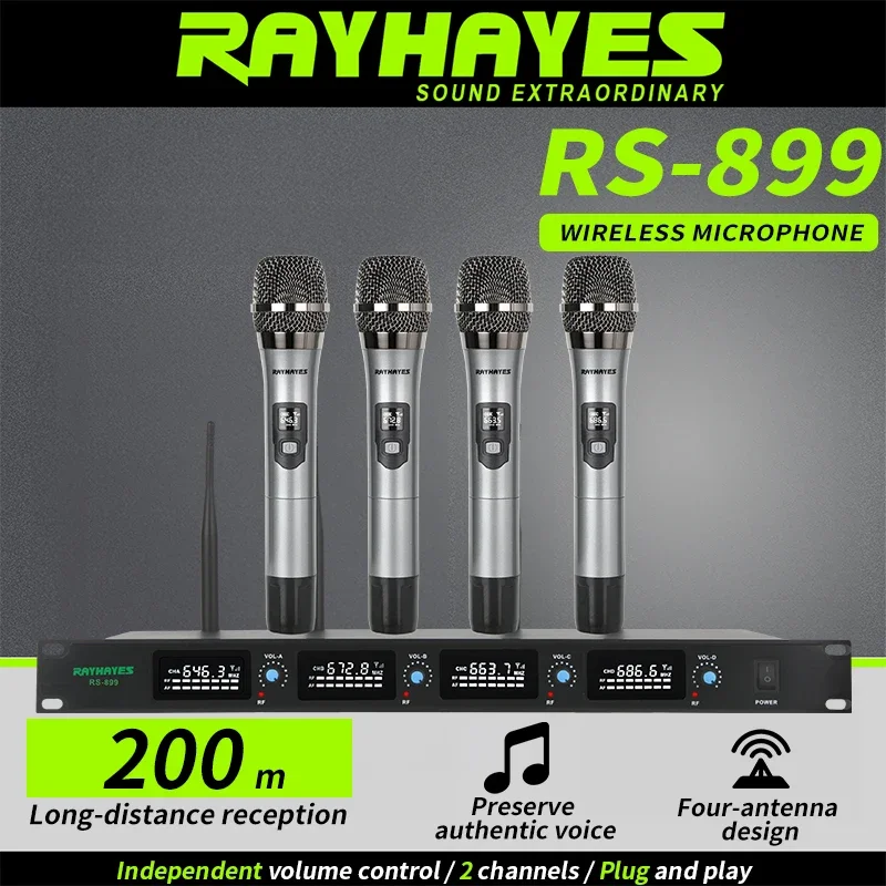 

RAYHAYES RS-899 Rechargeable Wireless Microphone with Cardioid Camera Pattern Suitable for Stage Performances and Home Karaoke
