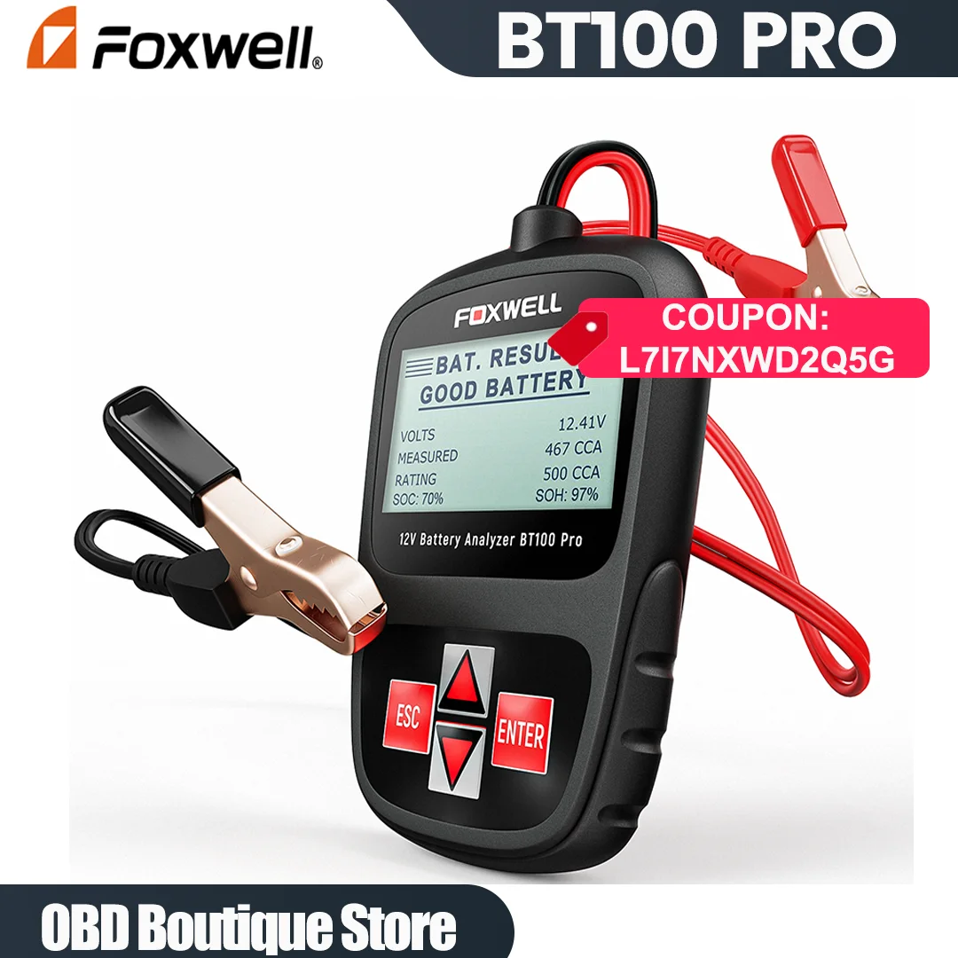 FOXWELL BT100 PRO Car Battery Tester 6V 12V For Flooded AGM GEL 100 to 1100CCA 200AH Battery Health Analyzer Diagnostic Tool