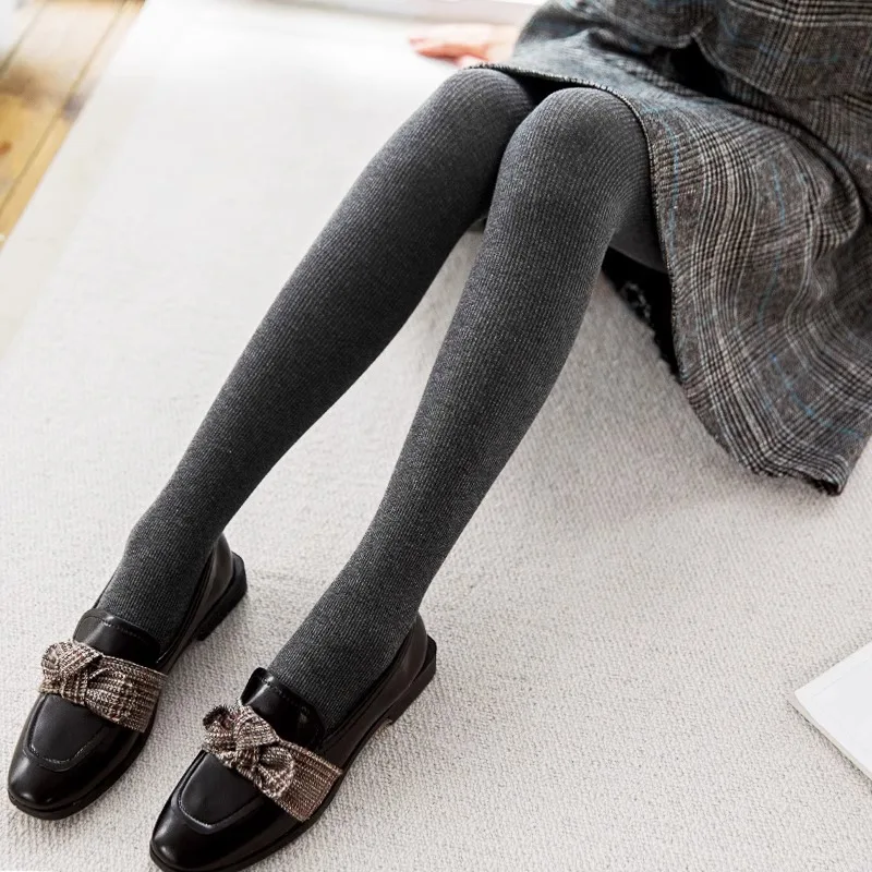 

Autumn Simple Style Solid Color Cotton Thread Women's Pantyhose Warm Comfort High Waist Vertical Stripe Sexy Stretch Tights