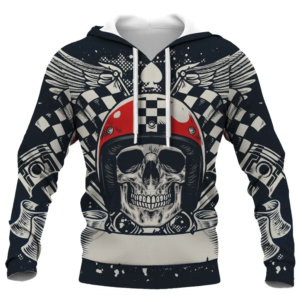 2025 New Autumn  3D printed Men's vogue skull motorcycle hoodie Loose and comfortable hooded sweater Hooded top Size S-5XL