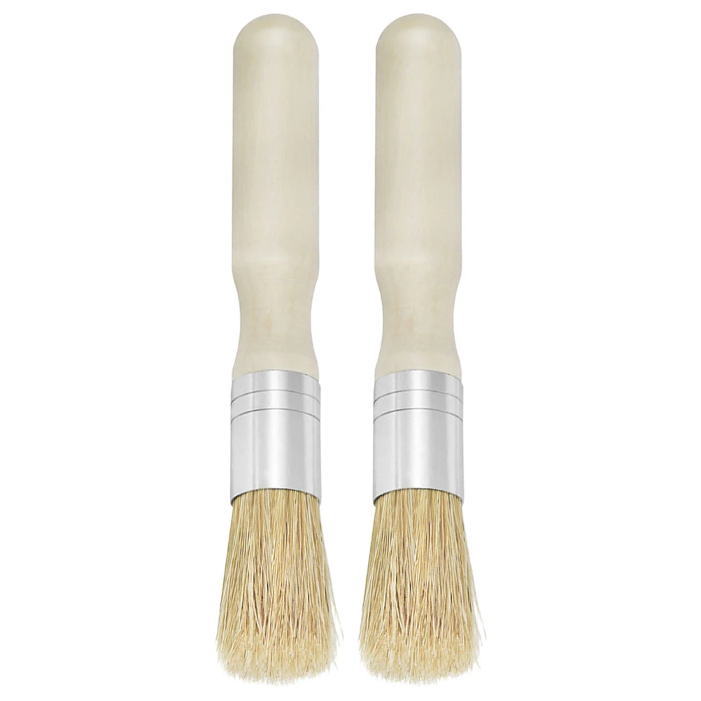 

2 Pcs Paint Brushes Drawing Watercolor Wooden Handle Wax Finishing Beige Craft Stencil Bristle Oil Acrylic Supplies