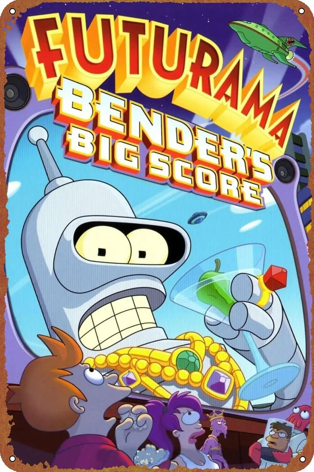 Futurama: Bender's Big Score Poster Sign Metal Tin Sign Wall Art Decor - Retro Sign for Home Decor Gifts - 8x12 Inch