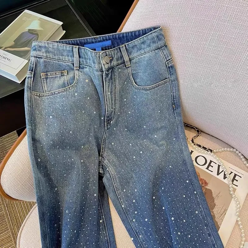 Moda cintura alta perna reta jeans feminino primavera 2025 novo sle americano high street calças de perna larga casual wear
