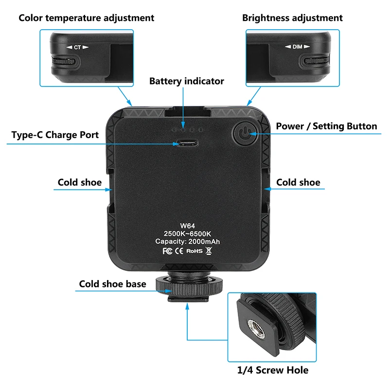 Карманная фотография HDRIG светодиодный, портативная фотография на камере от 2500 до 6500K с адаптером для крепления холодного башмака для цифровой зеркальной камеры