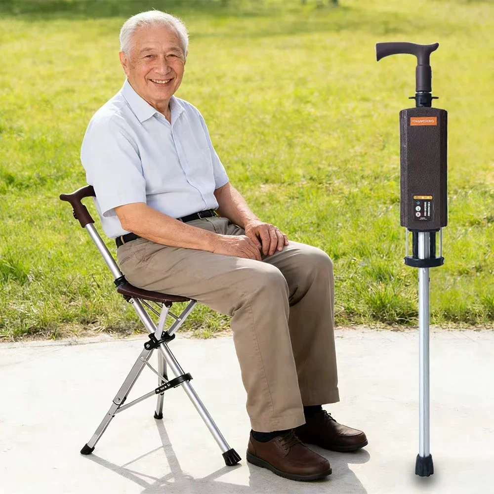 

Outdoor Foldable Cane Stool Portable Aluminum Alloy Walking Aid Stick Anti-skid Elderly Rest Chair Max 120KG