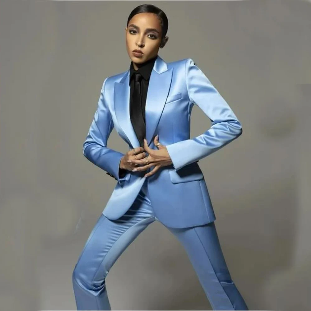 Women's Suit 2 Piece Set Modern Elegant Women's Satin Suit Casual Two Piece Pants Suit Slim Fit Comfortable Women's Fashion 2024