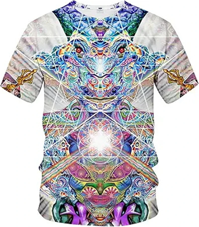 Men Women Psychedelic Art 3D Print Graphic T‑Shirt, Hip‑Pop Personality Crew‑Neck Cool Short‑Sleeve Unisex Tees