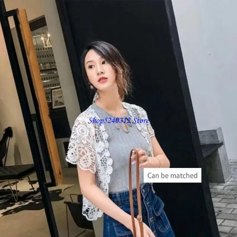 634C Women Crochet Floral Lace Shrugs Open Front Cardigan for Wedding Evening Dresses