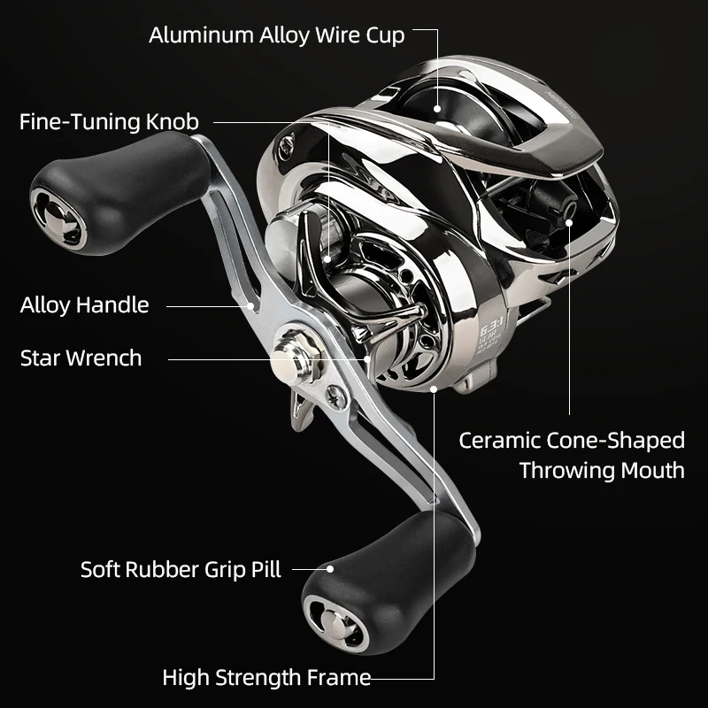 MEREKING KURADO Baitcasting Fishing Reel 6.3:1 High Speed Gear Ratio 10Kg Max Drag Fresh Saltwater Magnetic Brake Fishing Coil