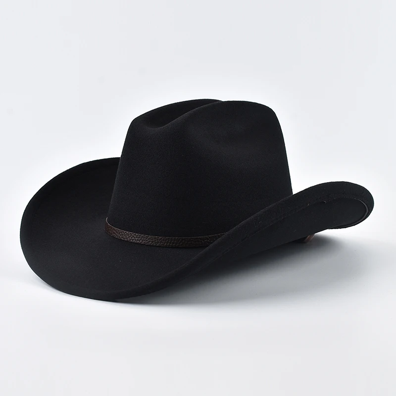 Unisex Western Cowboy Hut mit Leder Vintage Big-Edge Gentleman Cowgirl Jazz Hut Cloche Kirche Sombrero Hombre Caps