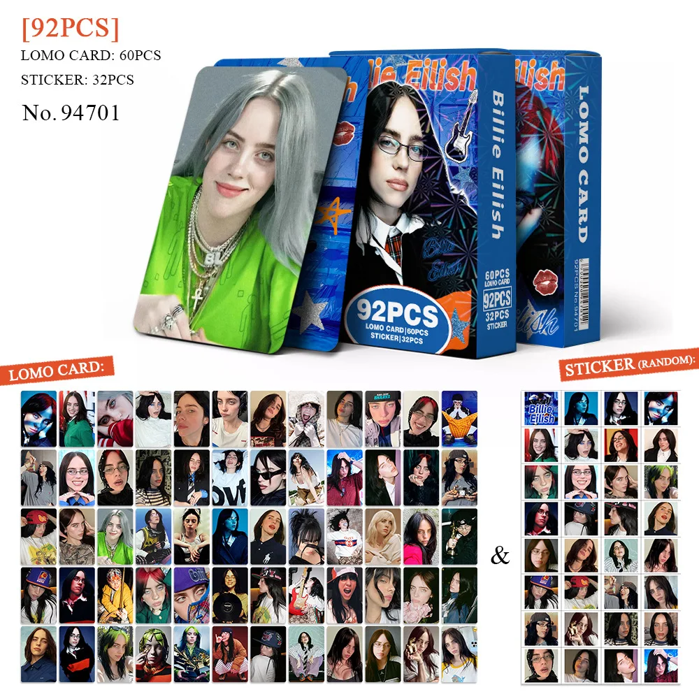 2026 Neu 92 Stück Billie Eilish Europäischer und Amerikanischer Stil Mini-Promi-Fotokarten, Fan-Sammelkarten, Postkarten LOMO-Karten – Detail 2
