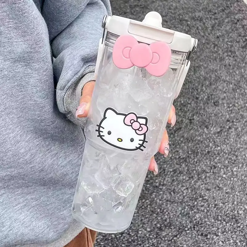 900ml Sanrio Large Capacity Water Cup Hello Kitty Portable Beverage Bottle Outdoor Fitness Sports Straw Cup Birthday Gifts image 2