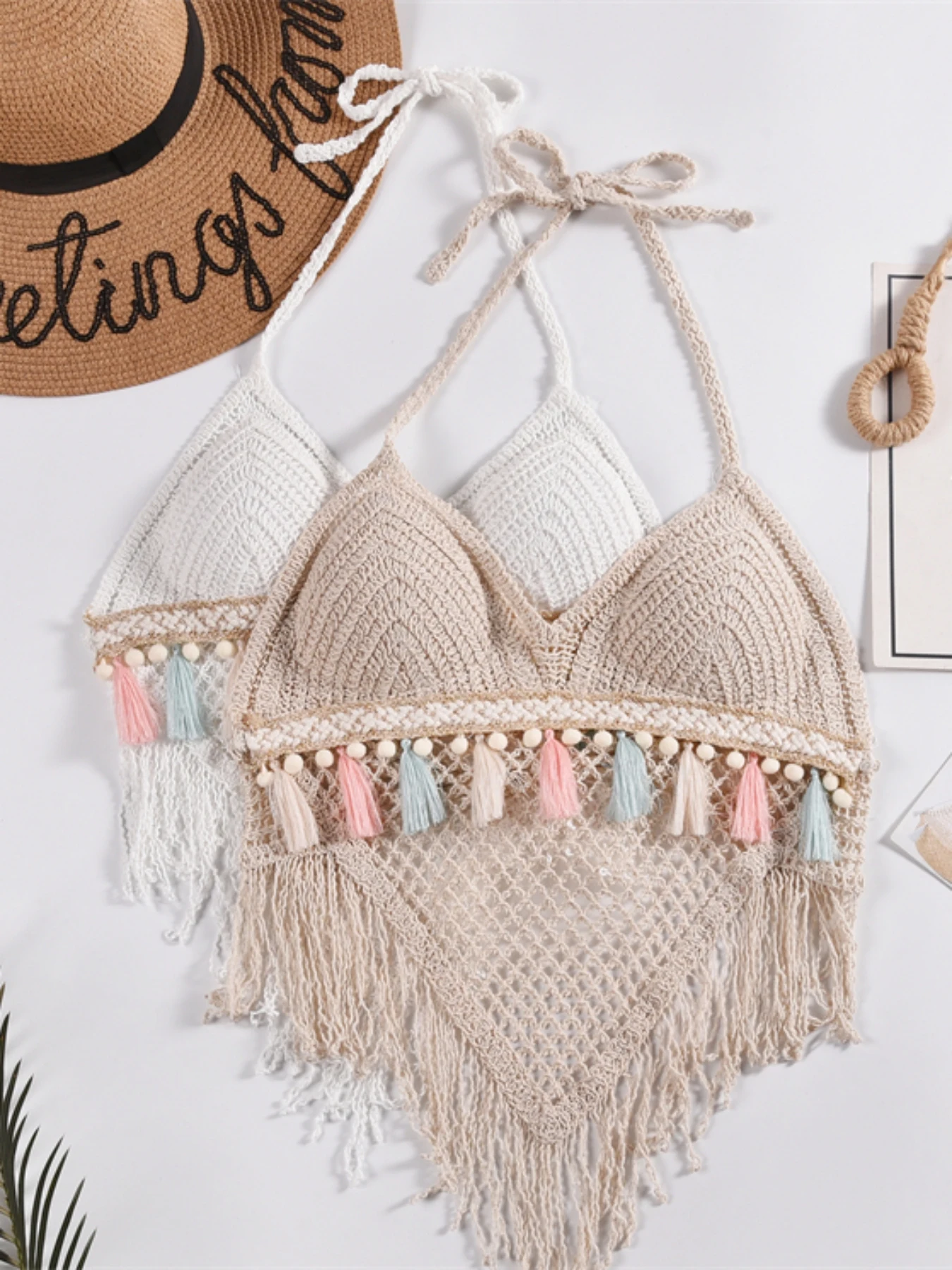 

Летний женский пляжный купальник в богемном стиле с вышивкой, на бретелях, с вырезами и бахромой, повседневный, для отпуска