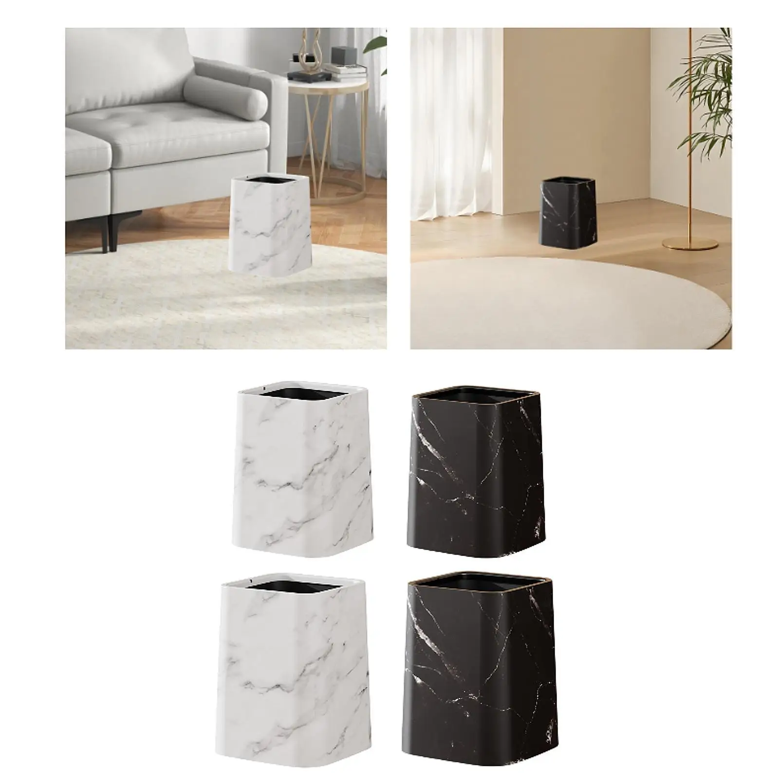 

Мраморный мусорный бак для ванной комнаты, современный многоразовый без крышки, квадратный мусорный контейнер