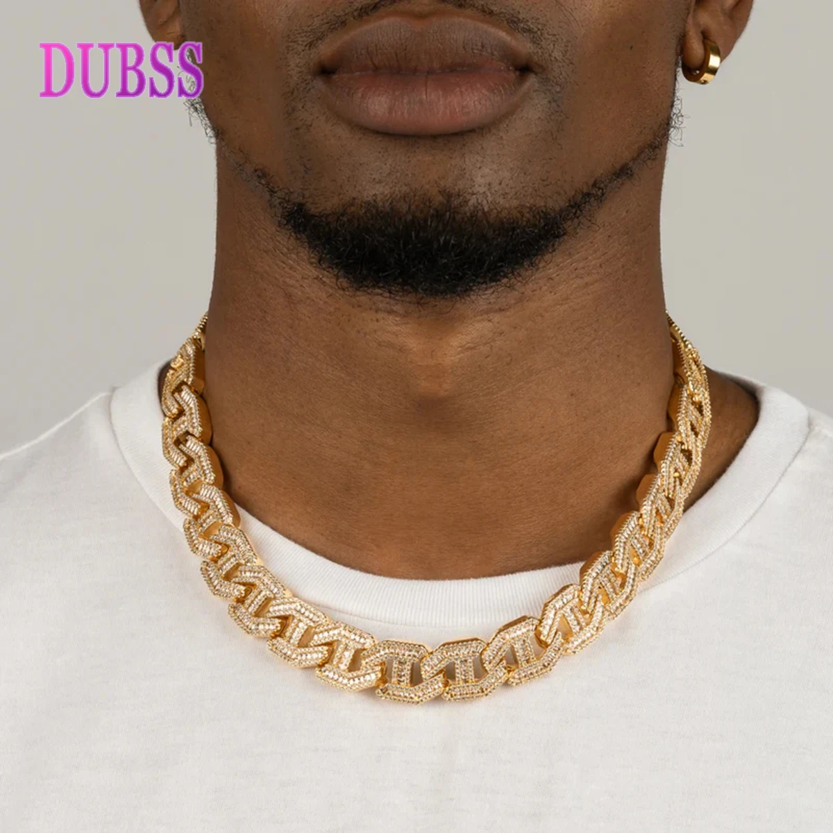 

DUBSS Cuban Link Chain Baguette Choker Real Gold Plated Hip Hop Jewelry 2024 Fashion Men