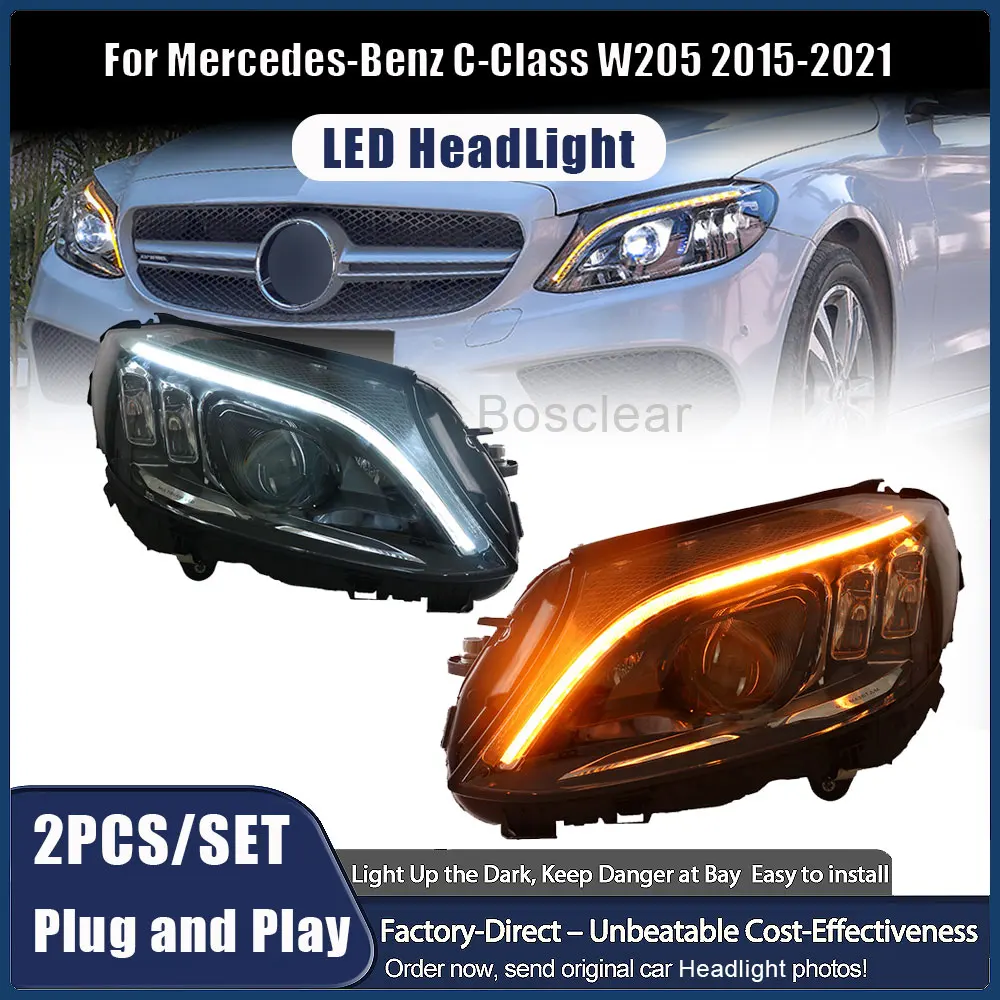 

Headlamp Assembly for Mercedes-Benz C-Class W205 C180 C200 C300 2015-2021 LED Daytime Running Light Lamp Steering Lens Headlight