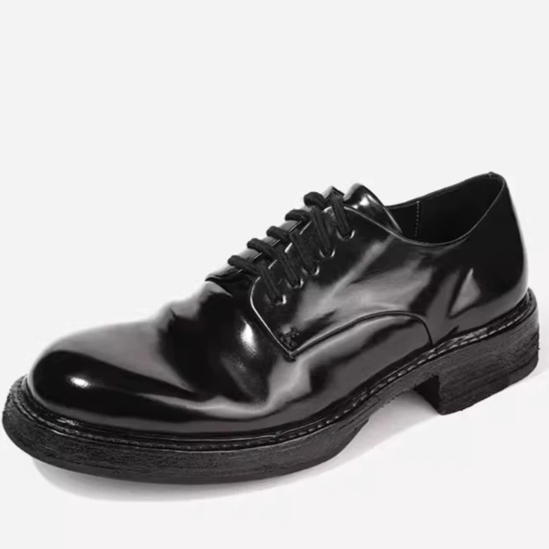 Pure Hand-sewn Horse Hip Leather Derby Shoes for Men's British Retro High-end Oxford Shoes Washed Horseskin Goodyear Dress Shoes