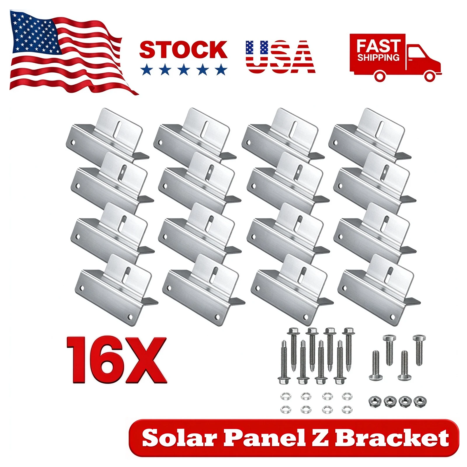 ECOBOSS 16Pcs Solar Panel Z Brackets Mounting Kit Aluminum Rustproof Roof Mount Support for RV Camper Boat Off-Grid PV System