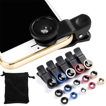 3 in 1 balıkgözü geniş açı mikro kamera Lens iPhone 0.67X geniş açı Zoom balık gözü Len telefon klip ile Smartphone lensler üzerinde