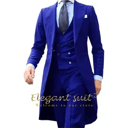 Terno de três peças masculino, casaco de cauda longa, colete com calça, moda personalizada, smoking de casamento e baile de formatura