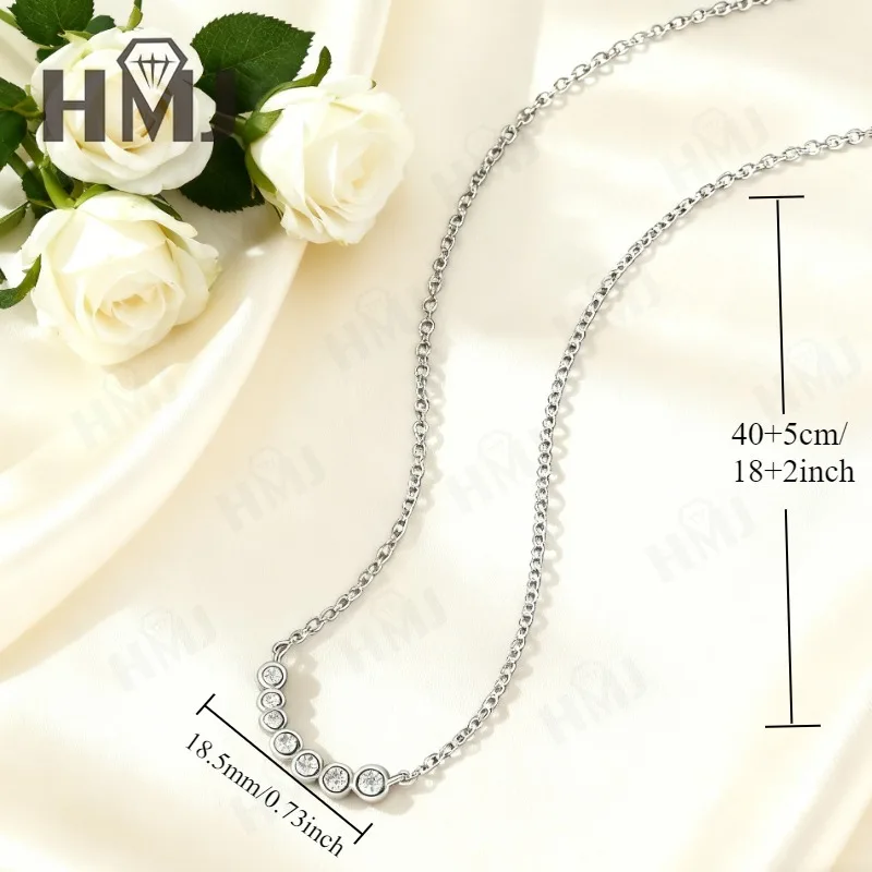 Zeven ronde ketting met ronde rand en D-kleur Ronde Moissanite S925 verguld wit geel rosé gouden ketting Verloving Kerstmis Dagelijks