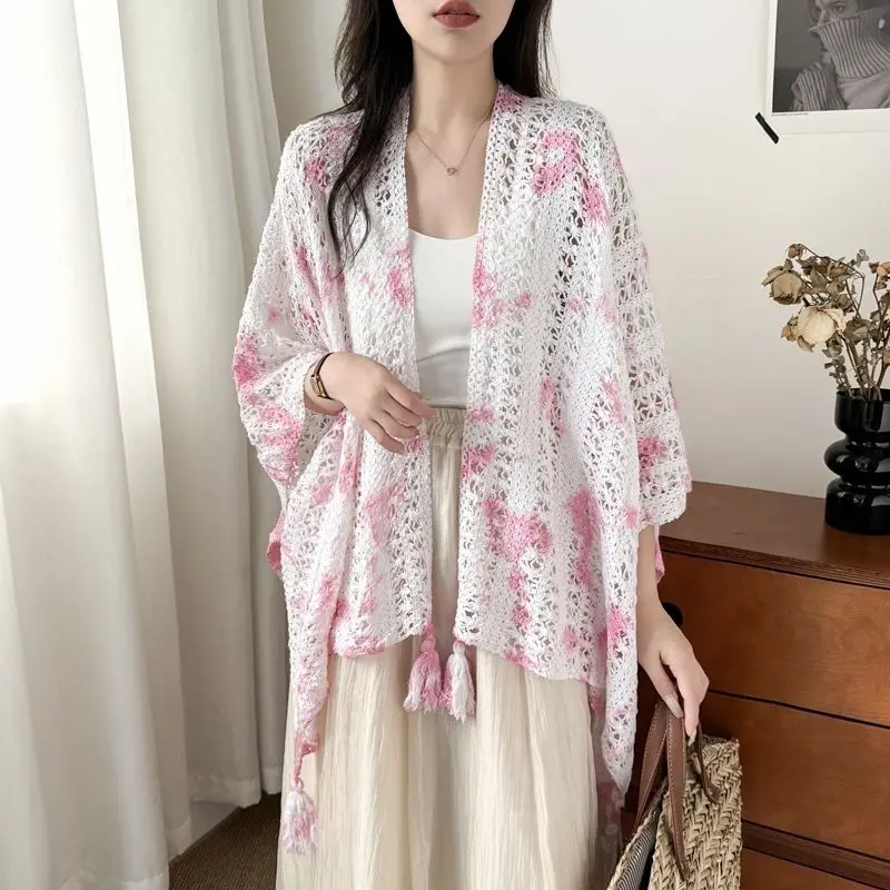 Moda scollo a V nappa scava fuori tie dye camicie abbigliamento femminile 2025 estate nuova maglia allentata tutto-fiammifero top camicette casual