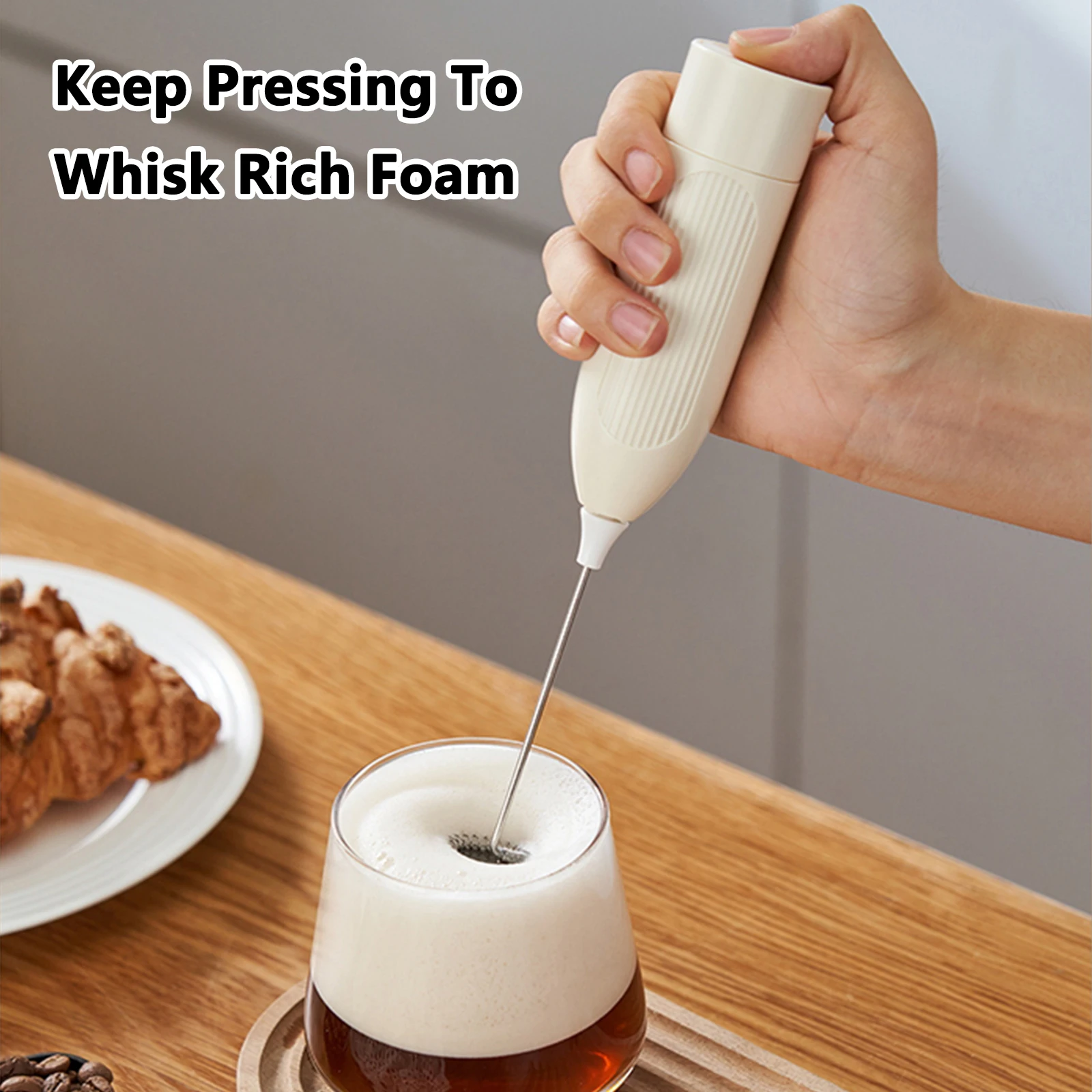 Milk Frother Handheld Electric Foam Maker Battery Powered Drink Mixer Stainless Steel Whisk for Coffee Latte Cappuccino