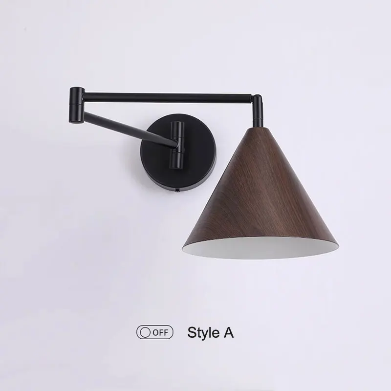 Nordic Wood Grain Wall Lamp Simple Rocker Arm Lamp Japanese Style Living Room Bedroom Retractable Foldable Bedside Wall Light