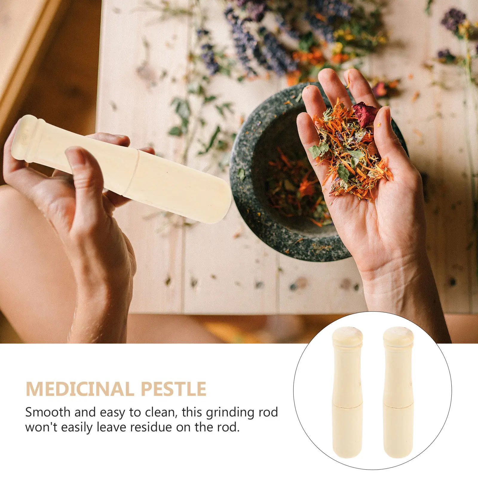 2Pcs Wooden Pestle for Chinese Medicine Grinding Kitchen Gadgets Spice Masher Food Grinder Manual Grinding Rod
