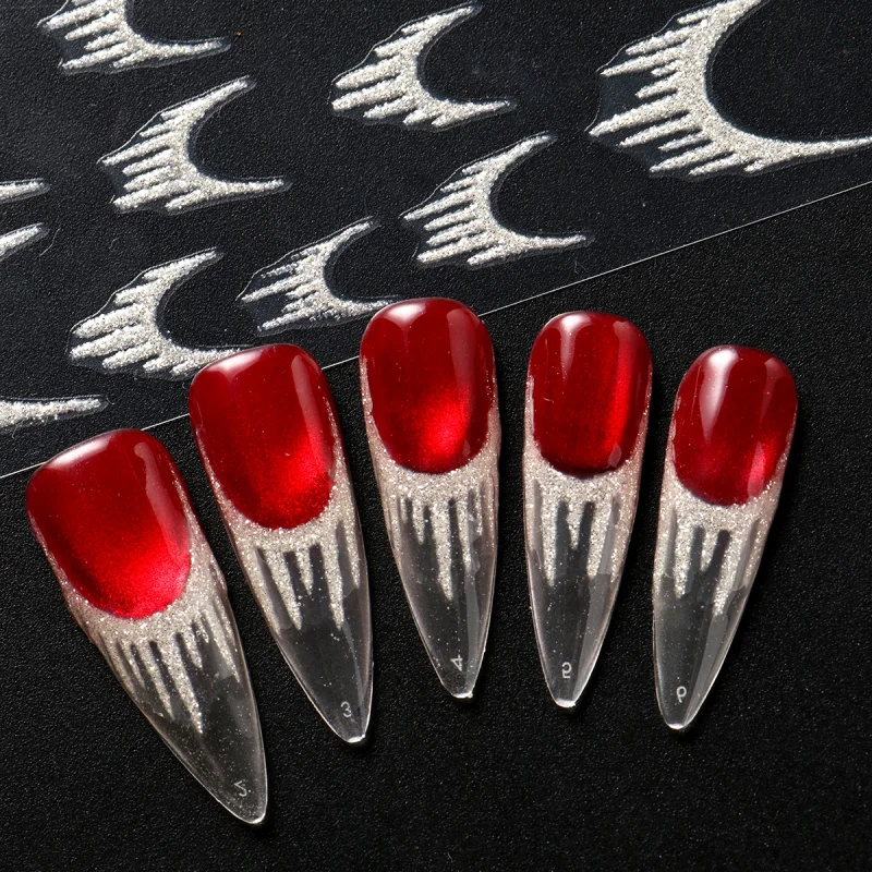 Reflektierende glitzernde französische Nagelkunst-Aufkleber, glitzernde Gold-Silber-Quastenlinie, geometrische Gitter, selbstklebende Schieber, Abziehbilder, DIY-Maniküre – Detail 8