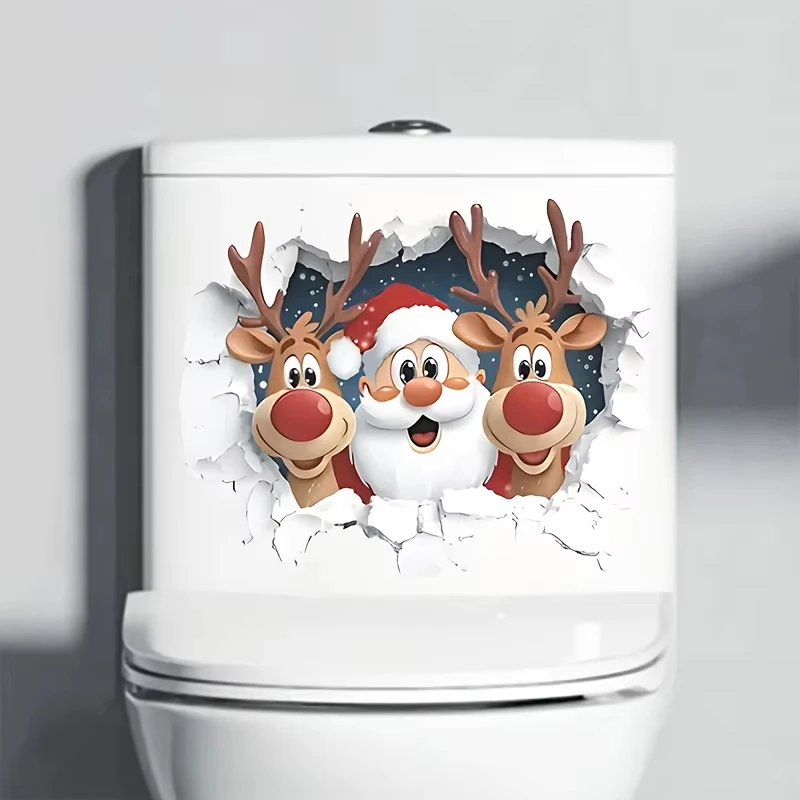 Autocollants de Noël Père Noël pour Toilettes, Imperméables, pour Toilettes et Salles de Bain, Fenêtres en Verre, Autocollants Universels en Vinyle S1034