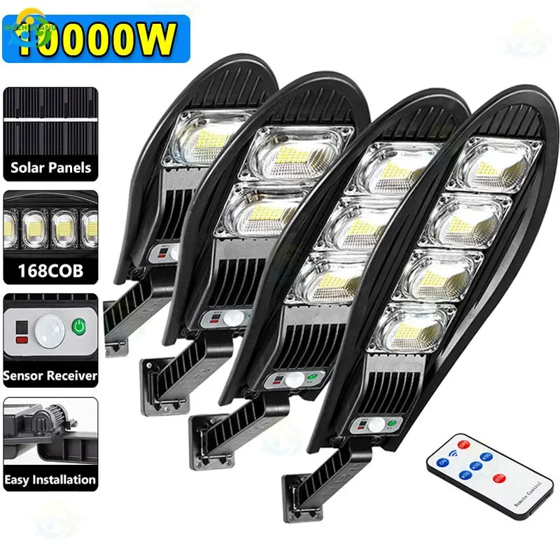 

10000W Upgraded 168LED Solar Street Light Outdoor Waterproof LED For Garden Wall Adjustable Angle Solar Lamp Built-in 10000mAH