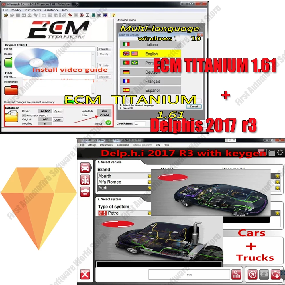 

2024 hot ECM TITANIUM 1.61 With 26000 + Driver ECM 18259+ Del-phis 2021.10b with keygen Software DS150e delphi 2017 r3 for tools