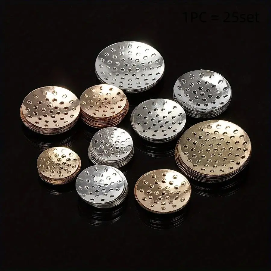 1/5/10/20/50/100pcs hollow, round porous metal bases for jewelry, end caps for hairpieces, earrings, brooches, round jewelry set
