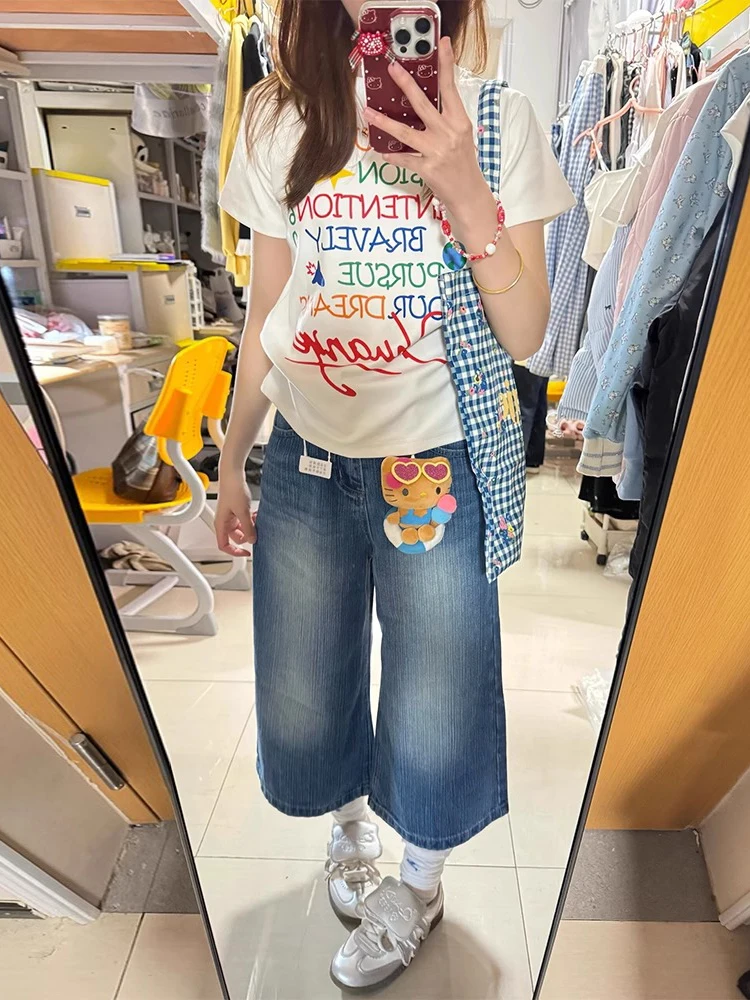 

High Waist Wide Leg Jeans Women's Loose Fit Straight Cut Seven Inch Pants plus Size Fat MM Casual Wear Four Seasons