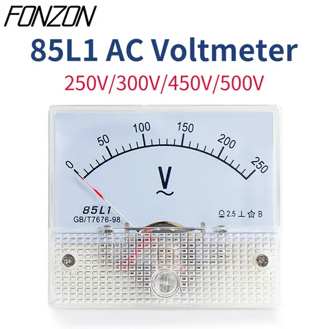 아날로그 AC 전압계 패널 장착 포인터 전압 계량기 클래스 2.5, 85L1-V, 0-250V, 300V, 450V, 500V Best5