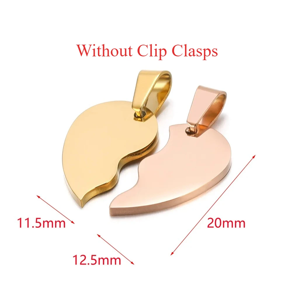 2Pcs/set Couple Necklace Pendant Stainless Steel Gold Color Broken Heart Bracelet Charms Pendants for Jewelry Making DIY