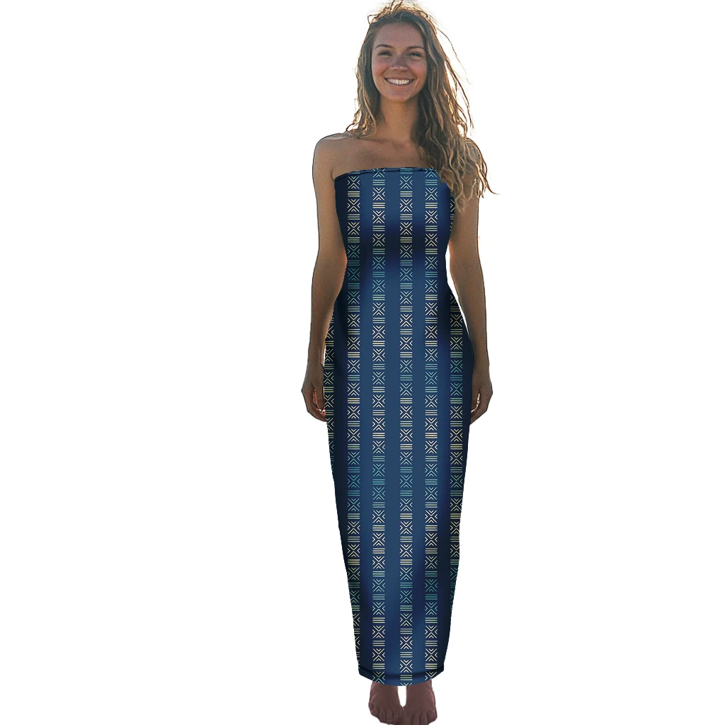 Shipping Polynesian Tribal Strapless Party Dress Summer Samoan Dress Ladies Wrap Off Shoulder Sleeveless Dresses
